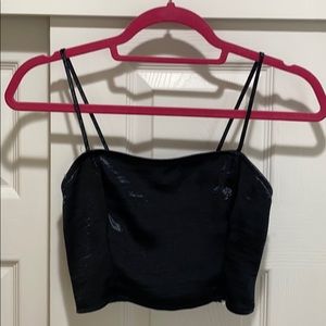 Black shiny satin-like cami crop top
